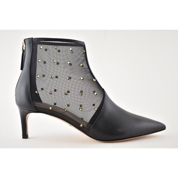 Valentino Rockstud Shining Mesh Black Leather Stud Kitten Heel Ankle Bootie 36 - Picture 3 of 12